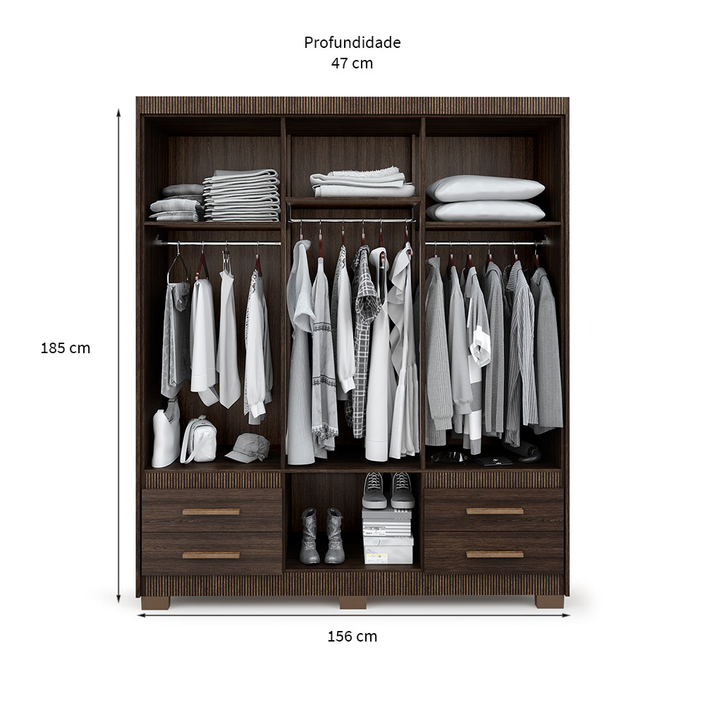 Guarda-Roupa Casal Primacy 6 Portas 4 Gavetas Capuccino Wood