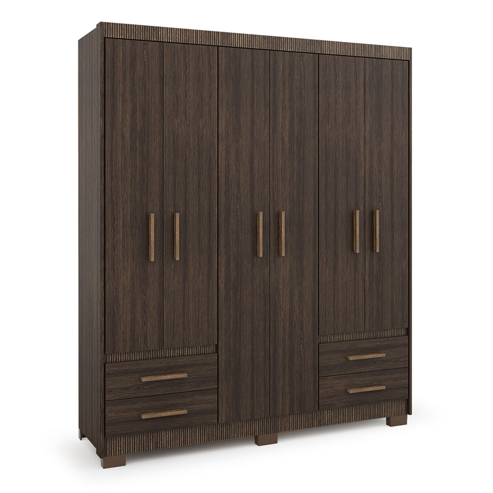 Guarda-Roupa Casal Primacy 6 Portas 4 Gavetas Capuccino Wood