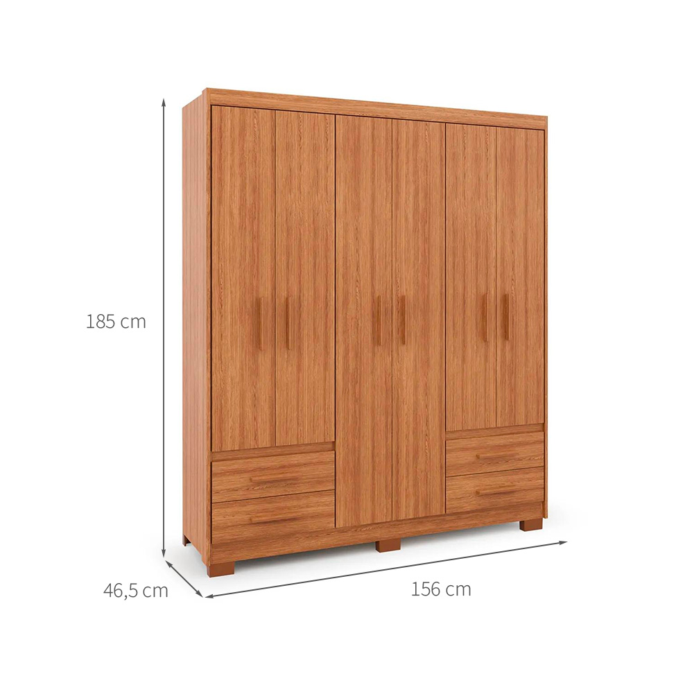 Guarda-Roupa Casal Primacy 6 Portas 4 Gavetas Freijó