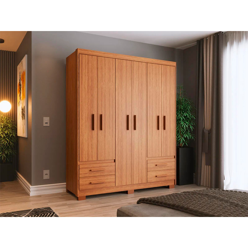 Guarda-Roupa Casal Primacy 6 Portas 4 Gavetas Freijó