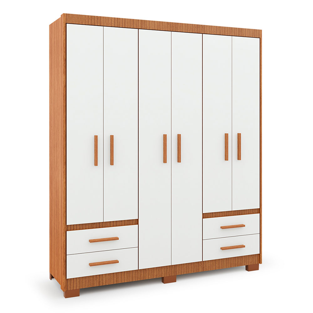 Guarda-Roupa Casal Primacy 6 Portas 4 Gavetas Freijó Wood e Off White