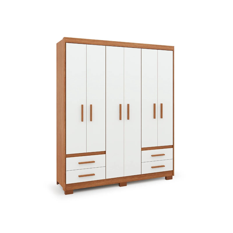 Guarda-Roupa Casal Primacy 6 Portas 4 Gavetas Freijó Wood e Off White