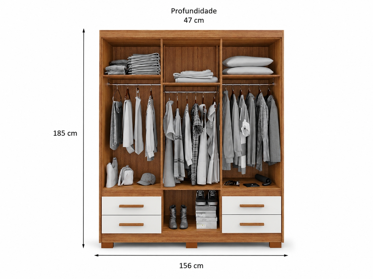 Guarda-Roupa Casal Primacy 6 Portas 4 Gavetas Freijó Wood e Off White