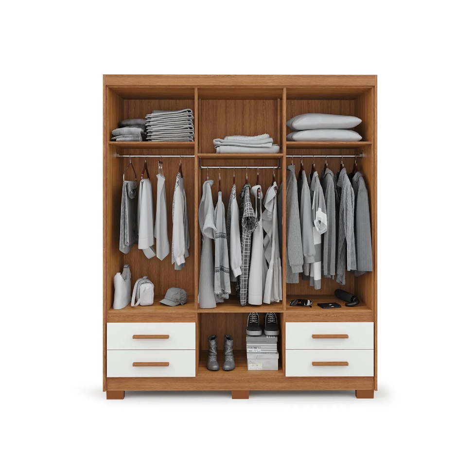 Guarda-Roupa Casal Primacy 6 Portas 4 Gavetas Freijó Wood e Off White