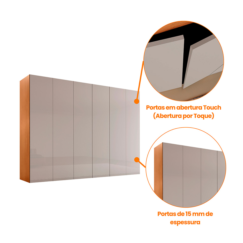 Guarda-Roupa Casal Pulse 100% MDF 6 Portas 6 Gavetas Naturalle e Off White