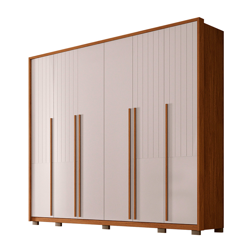 Guarda-Roupa Casal Quintus Ripado 6 Portas 6 Gavetas Freijó e Off White