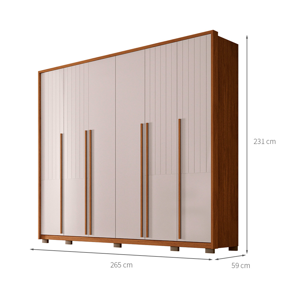 Guarda-Roupa Casal Quintus Ripado 6 Portas 6 Gavetas Freijó e Off White