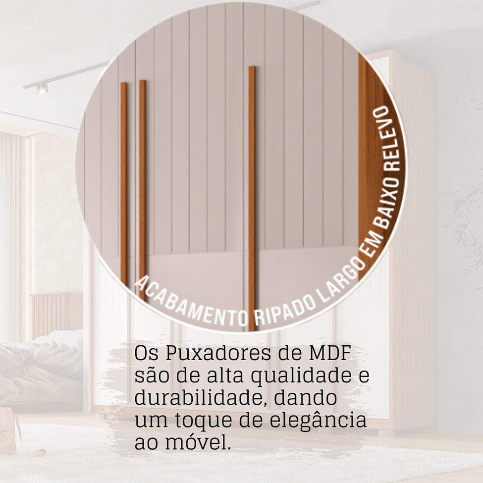 Guarda-Roupa Casal Quintus Ripado 6 Portas 6 Gavetas Freijó e Off White