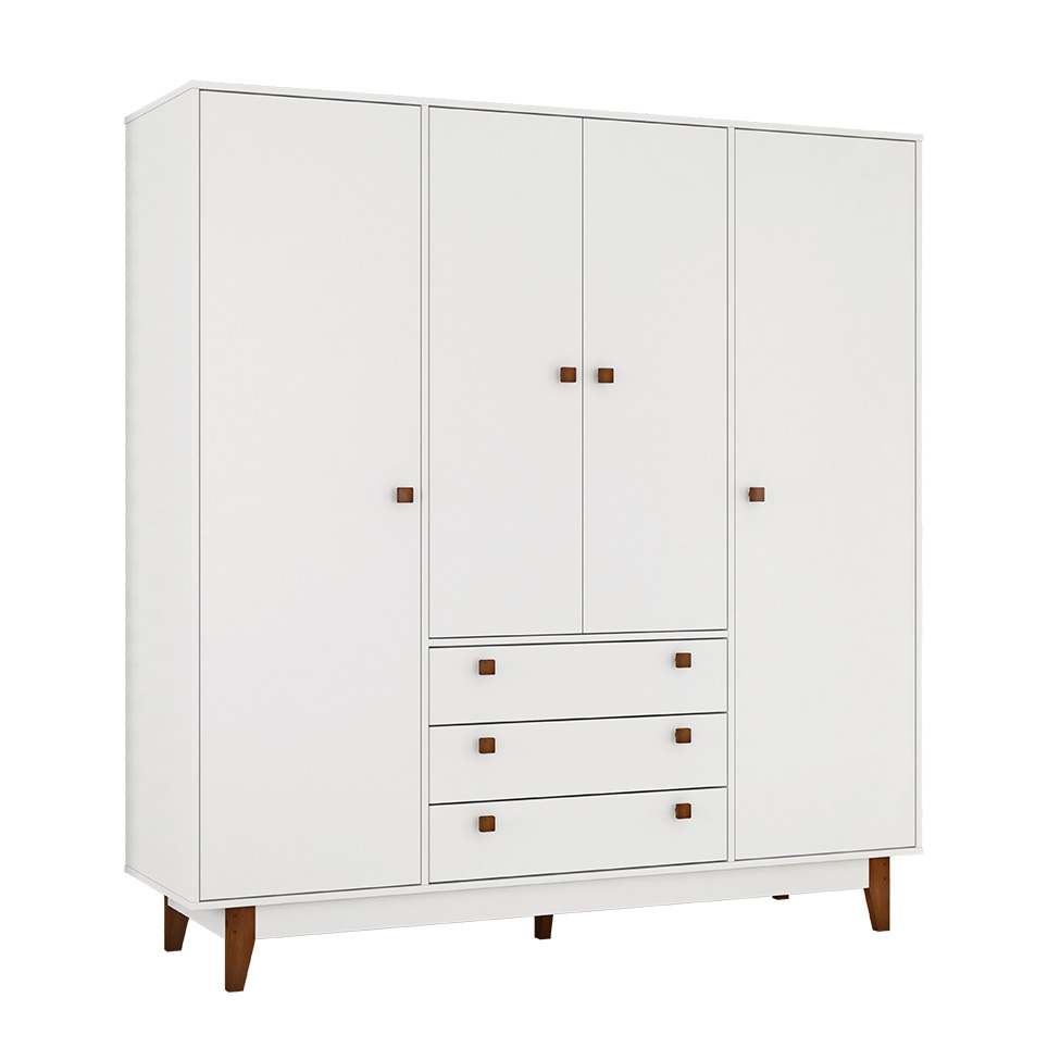 Guarda-Roupa Casal Retrô 4 Portas 3 Gavetas Branco