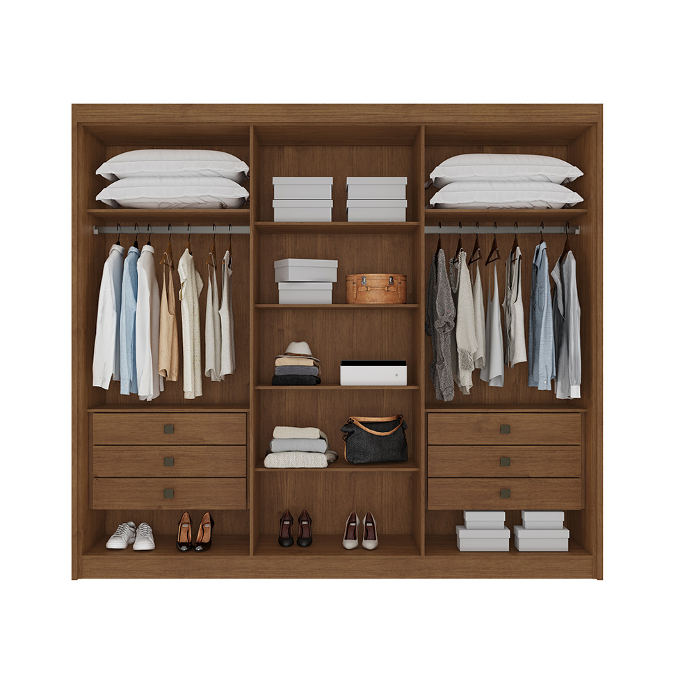 Guarda-Roupa Casal Ripado Portugal 6 Portas 6 Gavetas Cacau