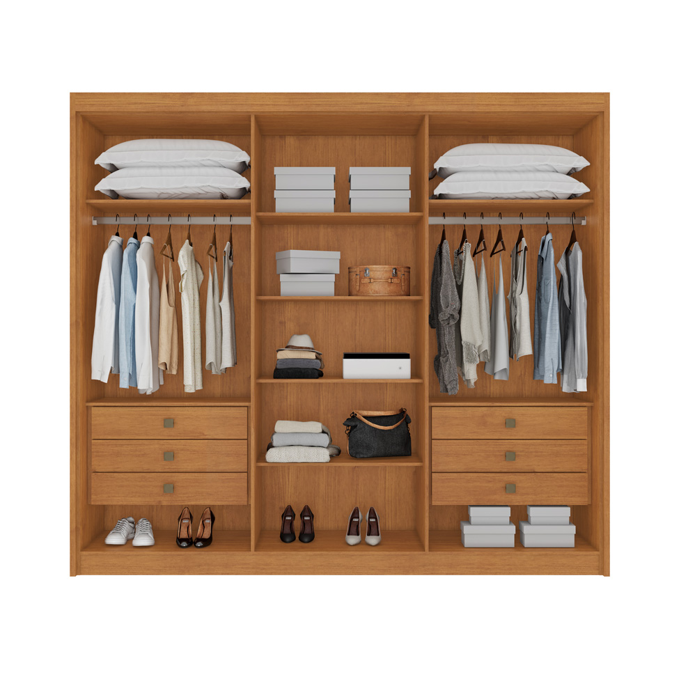 Guarda-Roupa Casal Ripado Portugal 6 Portas 6 Gavetas Cinamomo e Off White