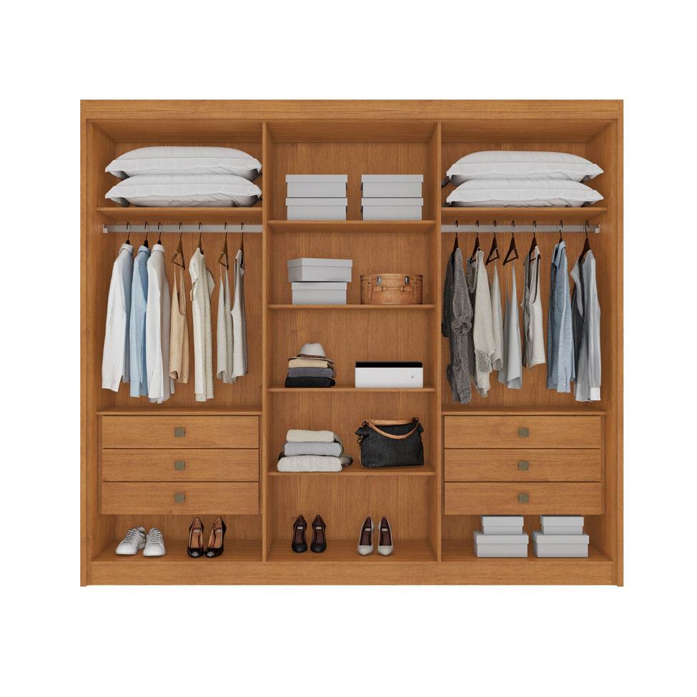 Guarda-Roupa Casal Ripado Portugal II 6 Portas 6 Gavetas Cinamomo e Off White