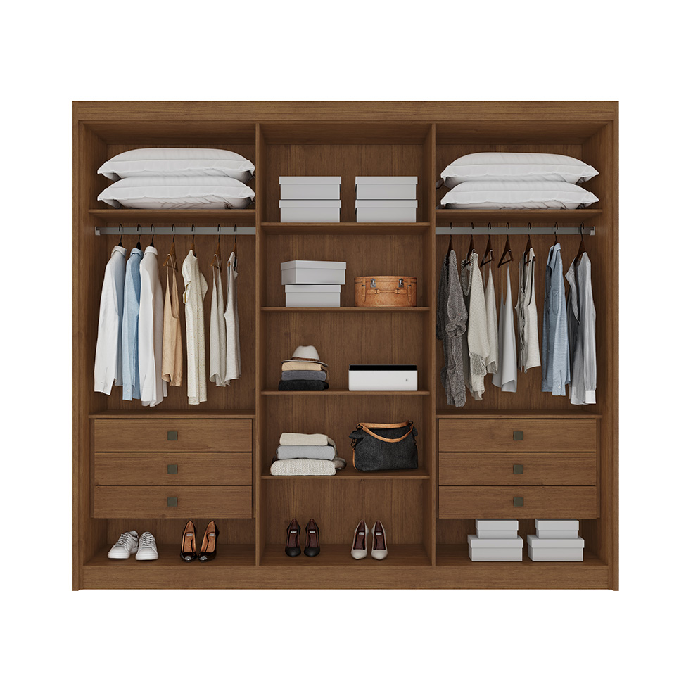 Guarda-Roupa Casal Ripado Portugal III 6 Portas 6 Gavetas Cacau