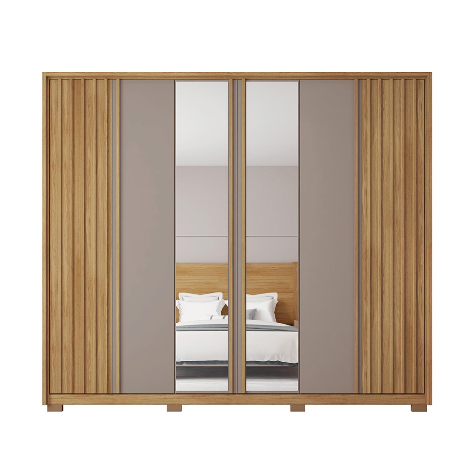 Guarda-Roupa Casal Ripado com 2 Espelhos Apollo 6 Portas 4 Gavetas Buriti e Fendi