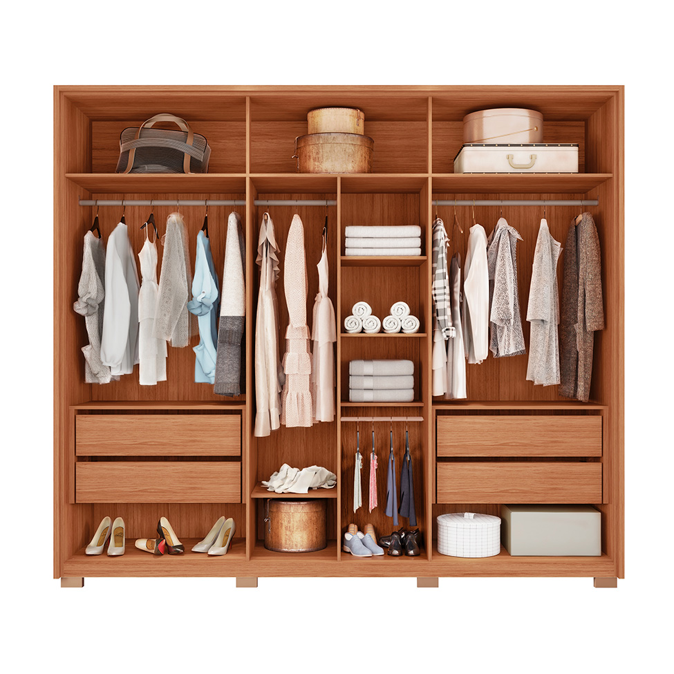 Guarda-Roupa Casal Ripado com 2 Espelhos Apollo 6 Portas 4 Gavetas Freijó e Off White