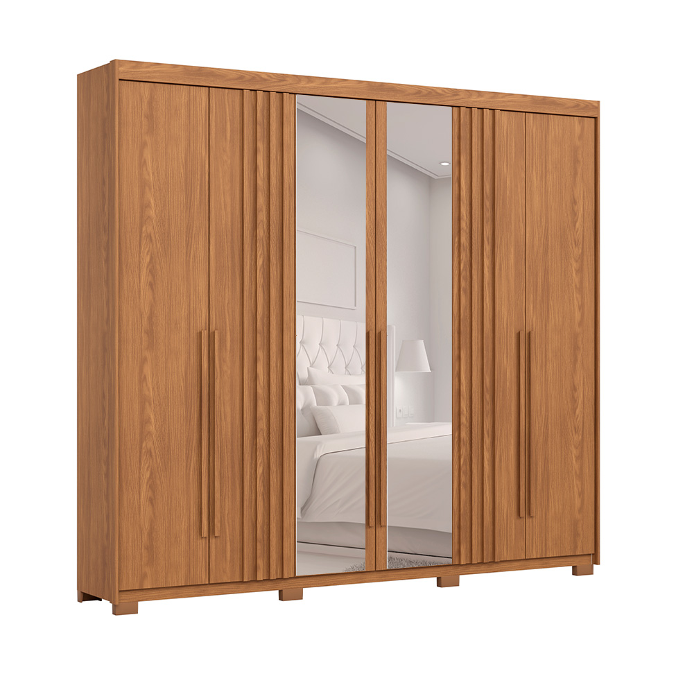 Guarda-Roupa Casal Ripado com Espelho Norton 6 Portas 4 Gavetas Nature