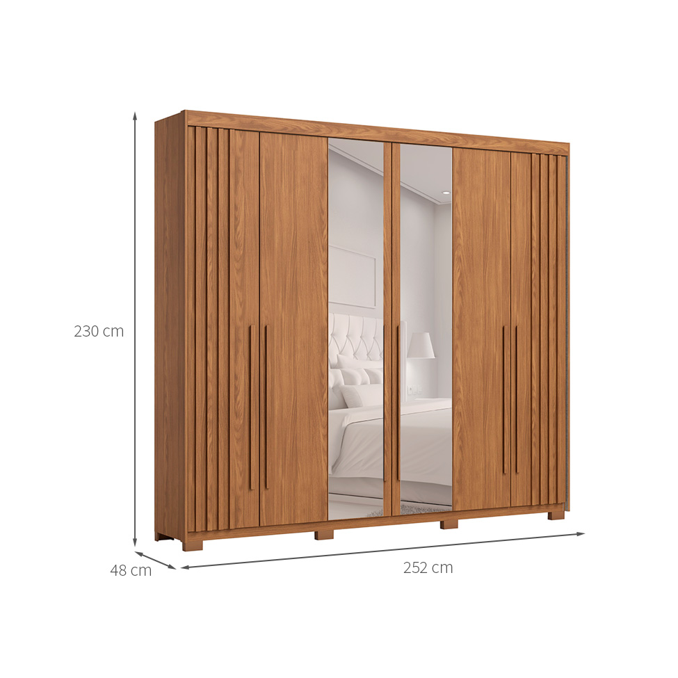 Guarda-Roupa Casal Ripado com Espelho Norton 6 Portas 4 Gavetas Nature