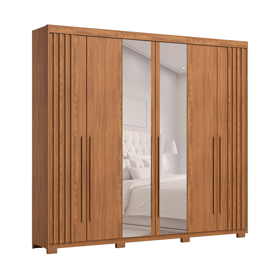 Guarda-Roupa Casal Ripado com Espelho Norton 6 Portas 4 Gavetas Nature