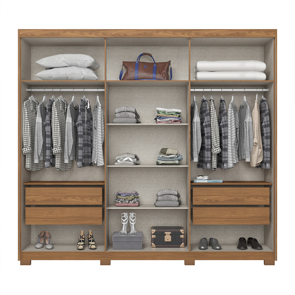 Guarda-Roupa Casal Ripado com Espelho Norton 6 Portas 4 Gavetas Nature e Off White