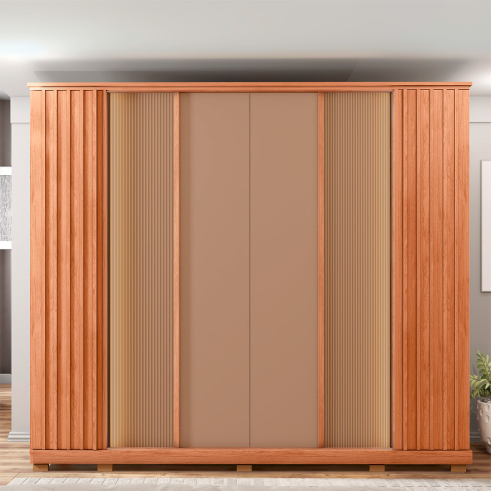 Guarda-Roupa Casal Riva Ripado 6 Portas 4 Gavetas Freijó e Bege
