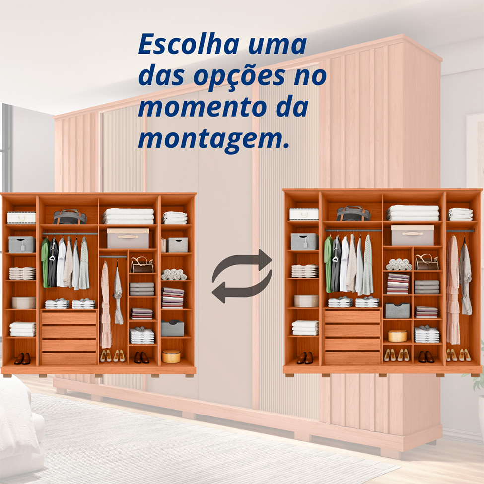 Guarda-Roupa Casal Riva Ripado 6 Portas 4 Gavetas Freijó e Bege