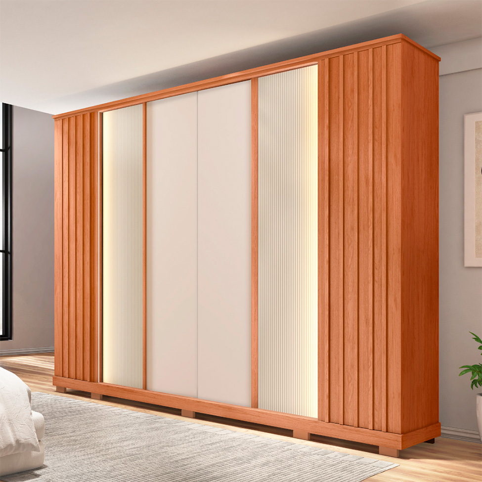 Guarda-Roupa Casal Riva Ripado 6 Portas 4 Gavetas Freijó e Off White