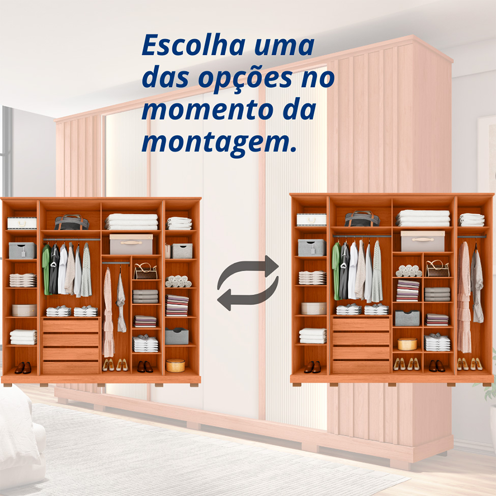 Guarda-Roupa Casal Riva Ripado 6 Portas 4 Gavetas Freijó e Off White