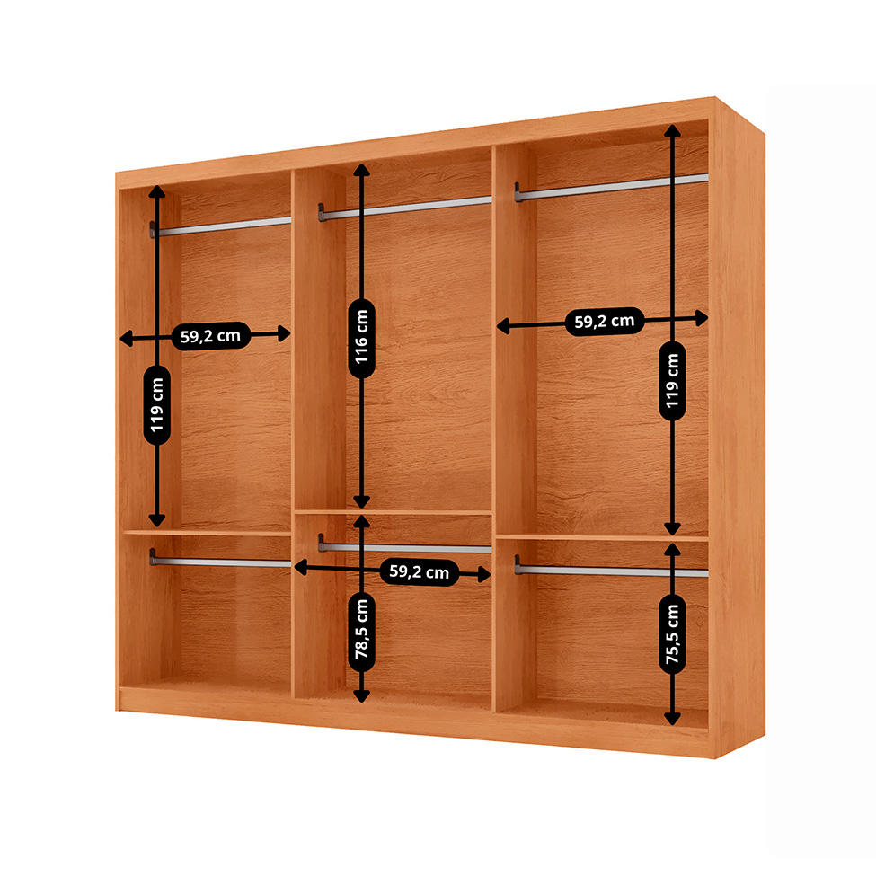 Guarda-Roupa Casal Royale 100% MDF 3 Portas Naturalle