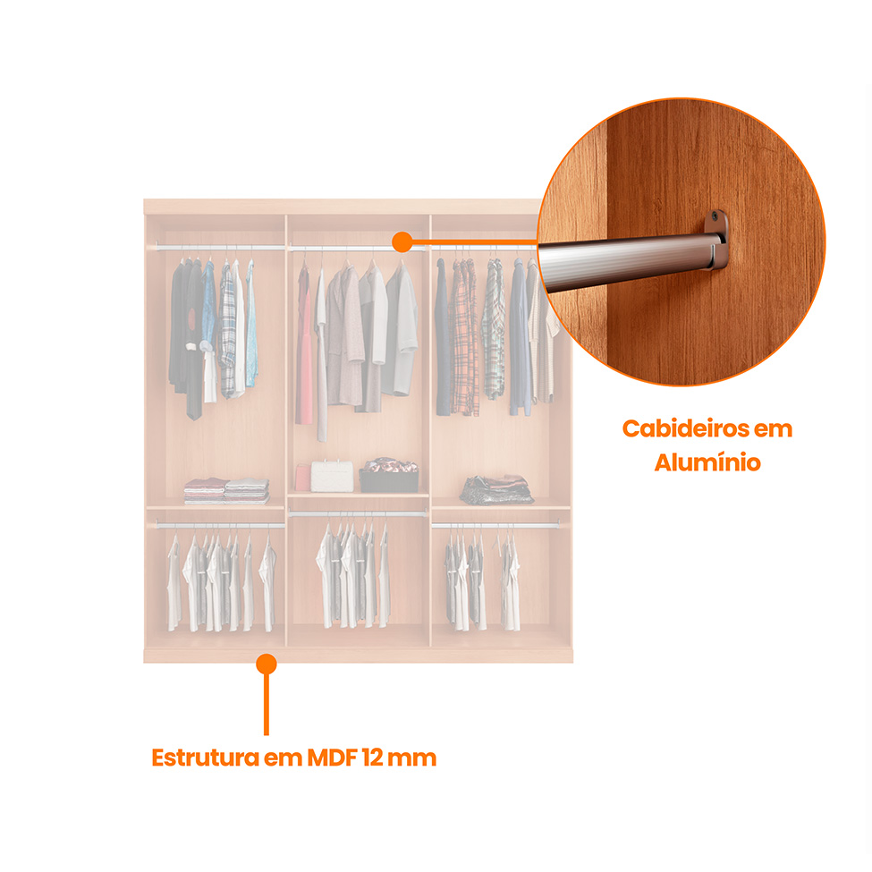 Guarda-Roupa Casal Royale 100% MDF 3 Portas Naturalle