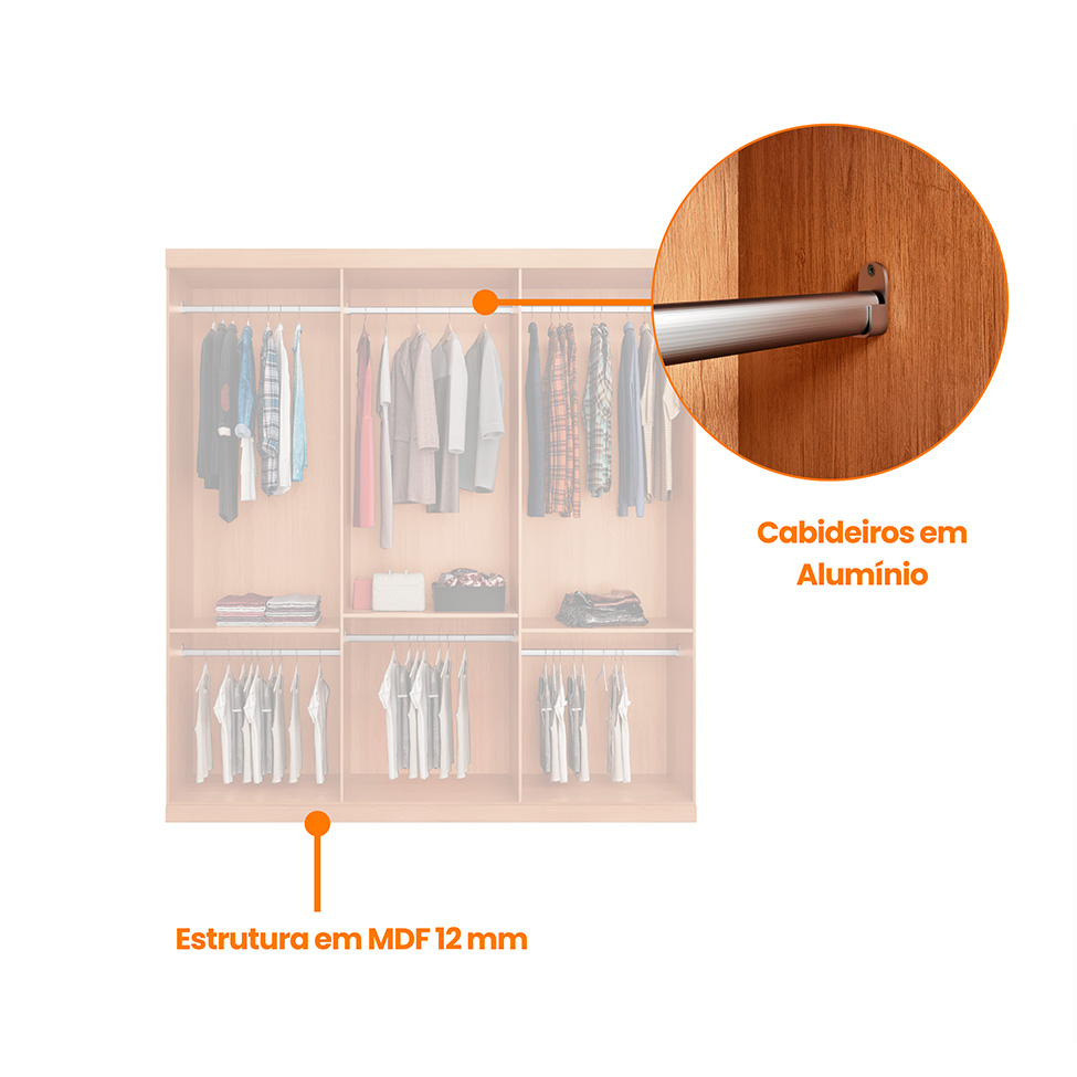 Guarda-Roupa Casal Royale 100% MDF 3 Portas Naturalle e Off White