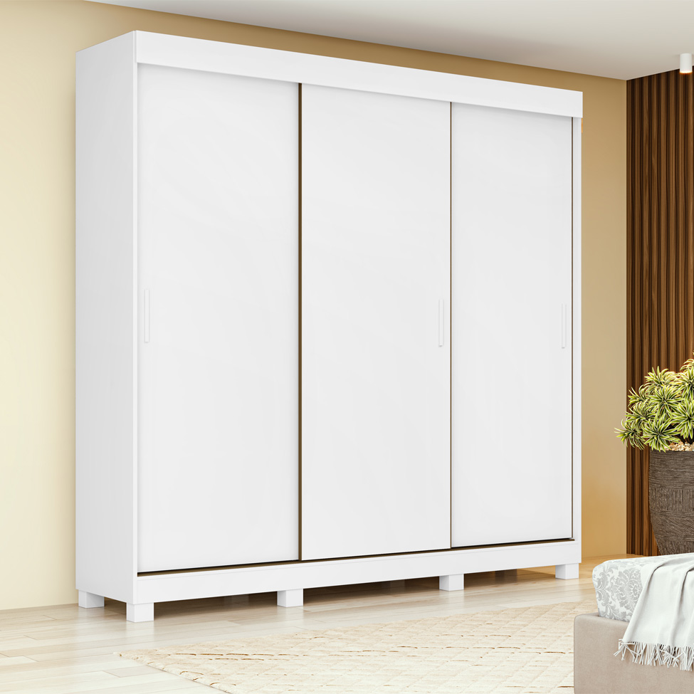 Guarda-Roupa Casal Saion com Pés 3 Portas 3 Gavetas Branco