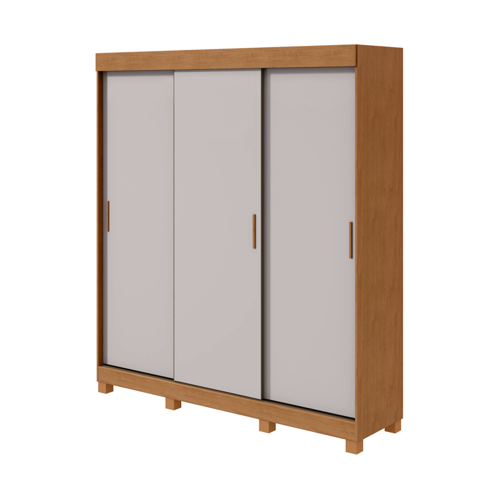 Guarda-Roupa Casal Saion com Pés 3 Portas 3 Gavetas Off White e Amêndoa