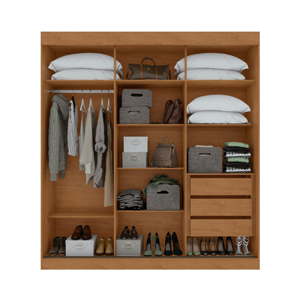 Guarda-Roupa Casal Saion com Pés 3 Portas 3 Gavetas Off White e Amêndoa