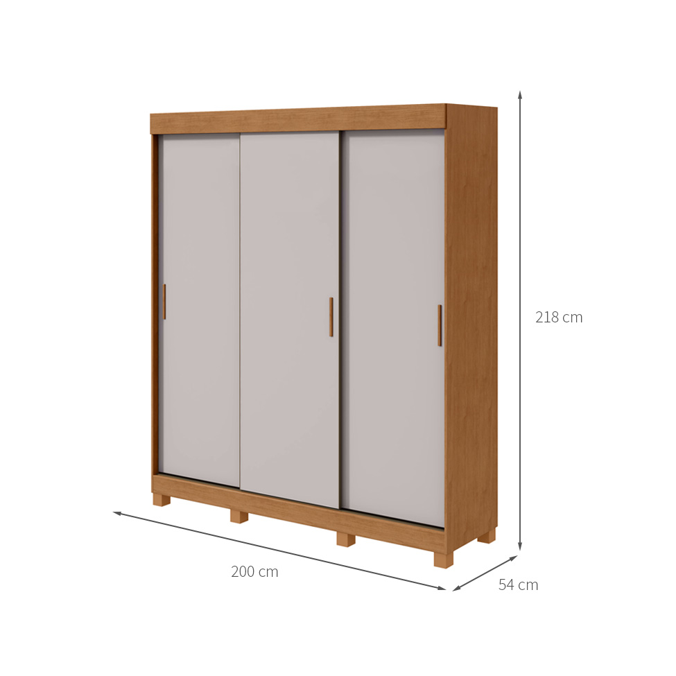 Guarda-Roupa Casal Saion com Pés 3 Portas 3 Gavetas Off White e Amêndoa
