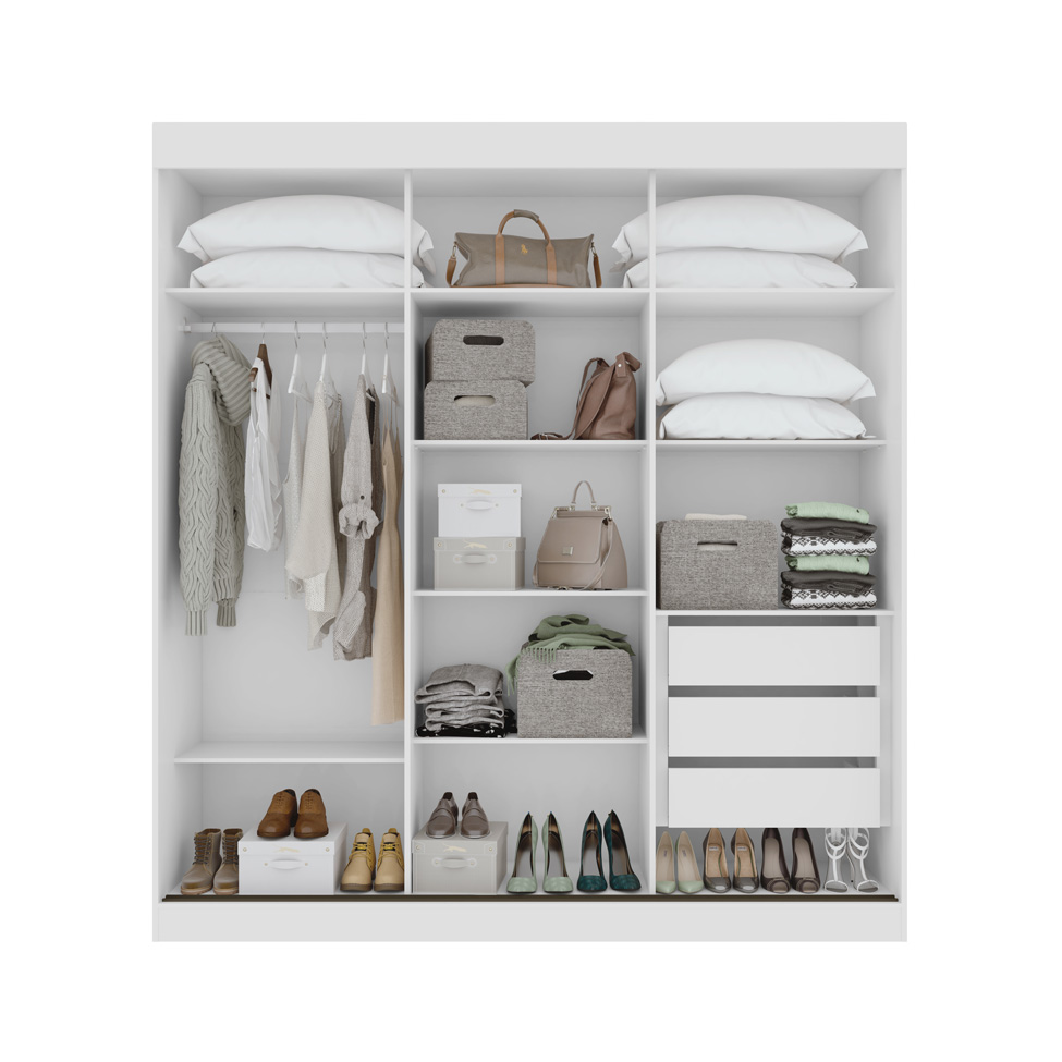 Guarda-Roupa Casal Saion sem Pés 3 Portas 3 Gavetas Branco