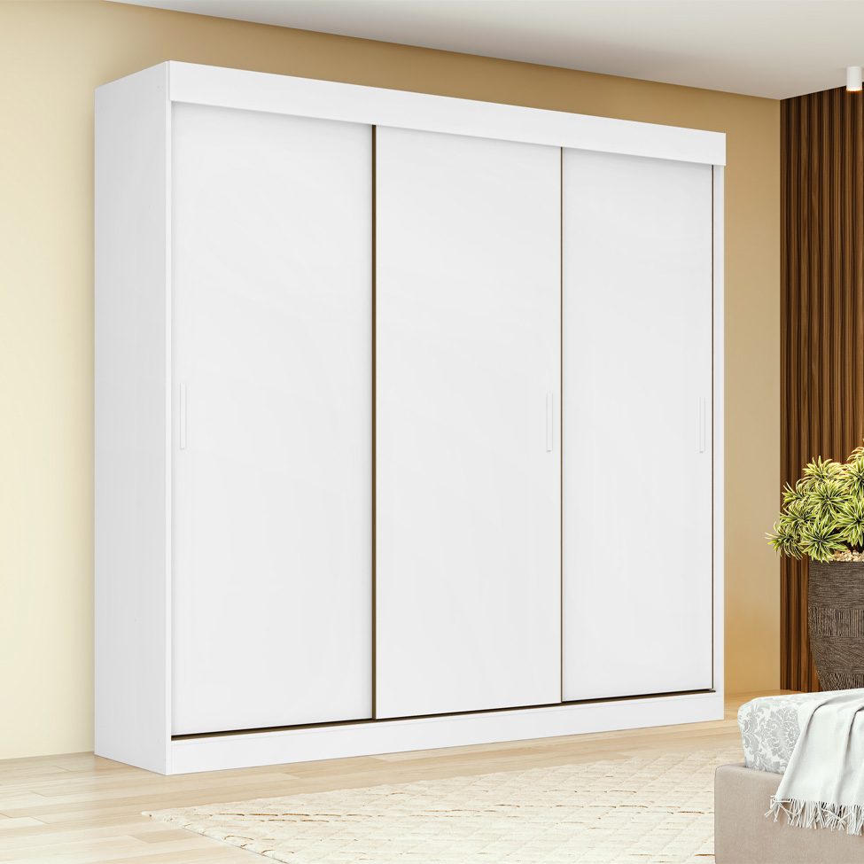 Guarda-Roupa Casal Saion sem Pés 3 Portas 3 Gavetas Branco