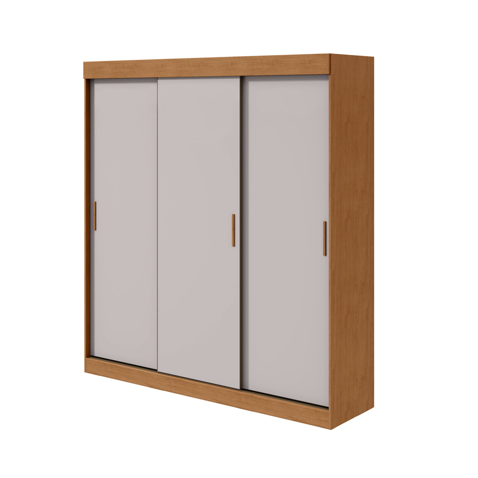 Guarda-Roupa Casal Saion sem Pés 3 Portas 3 Gavetas Off White e Amêndoa