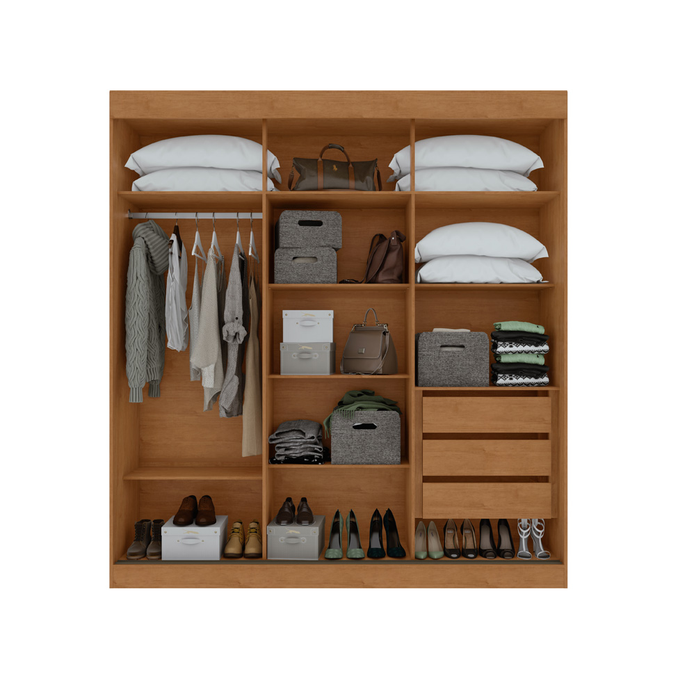 Guarda-Roupa Casal Saion sem Pés 3 Portas 3 Gavetas Off White e Amêndoa