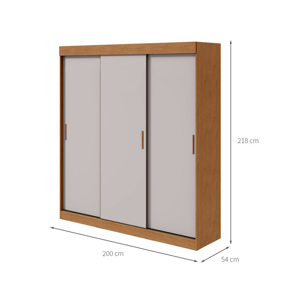 Guarda-Roupa Casal Saion sem Pés 3 Portas 3 Gavetas Off White e Amêndoa