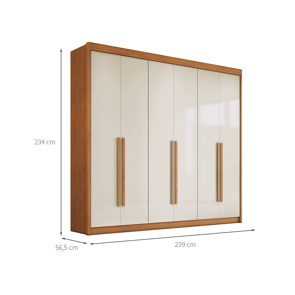 Guarda-Roupa Casal Santiago 6 Portas 6 Gavetas Cinamomo e Off White