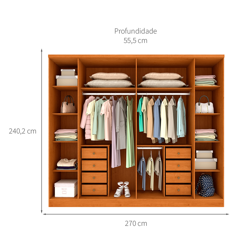 Guarda-Roupa Casal Sevila com Pés 6 Portas 8 Gavetas Cinamomo