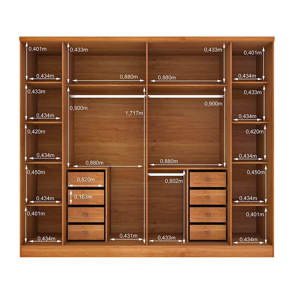 Guarda-Roupa Casal Sevila com Pés 6 Portas 8 Gavetas Cinamomo