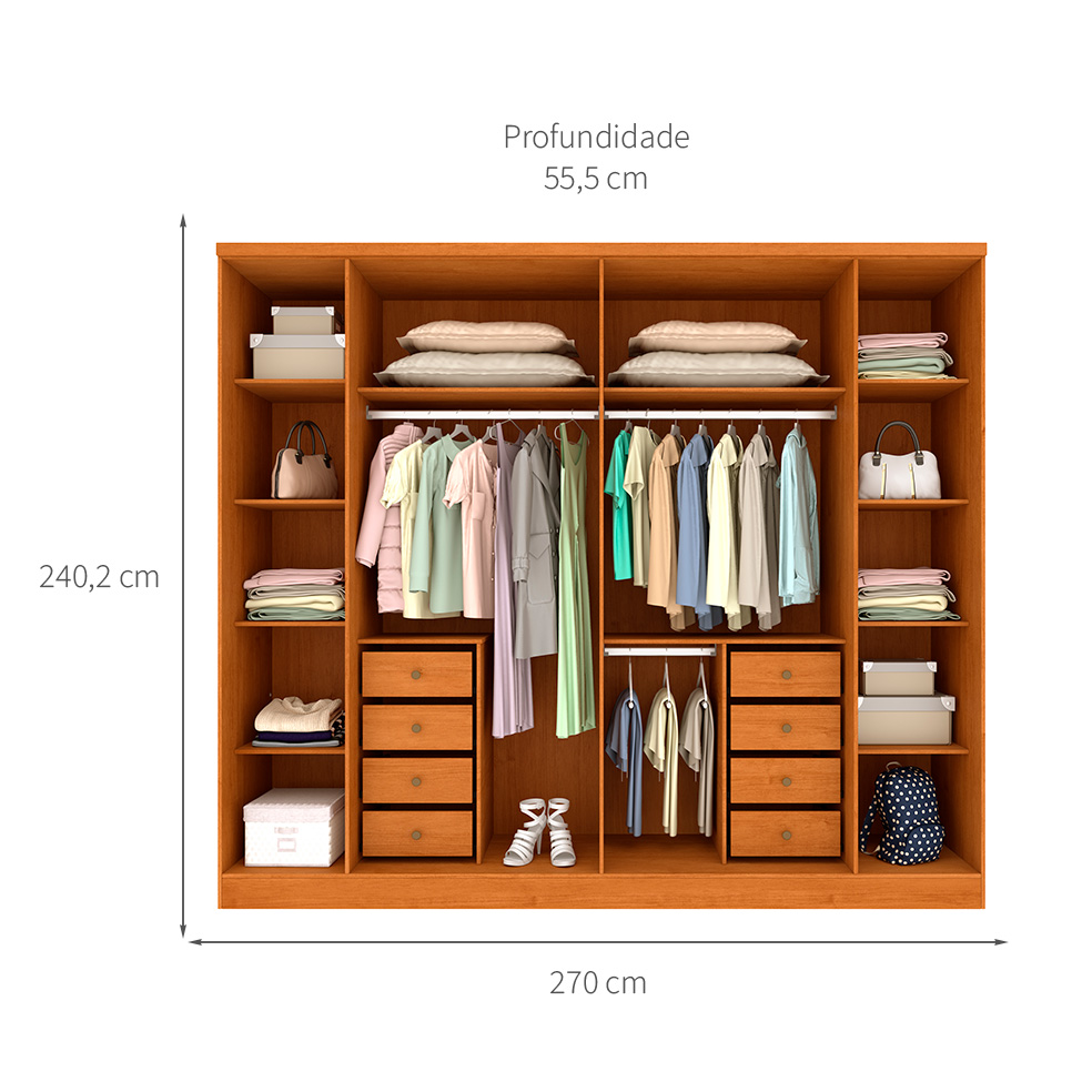 Guarda-Roupa Casal Sevila com Pés 6 Portas 8 Gavetas Cinamomo e Off White