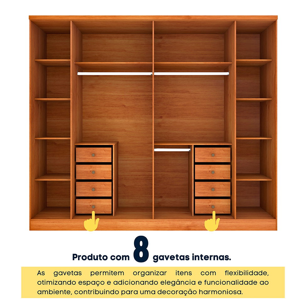 Guarda-Roupa Casal Sevila com Pés 6 Portas 8 Gavetas Cinamomo e Off White