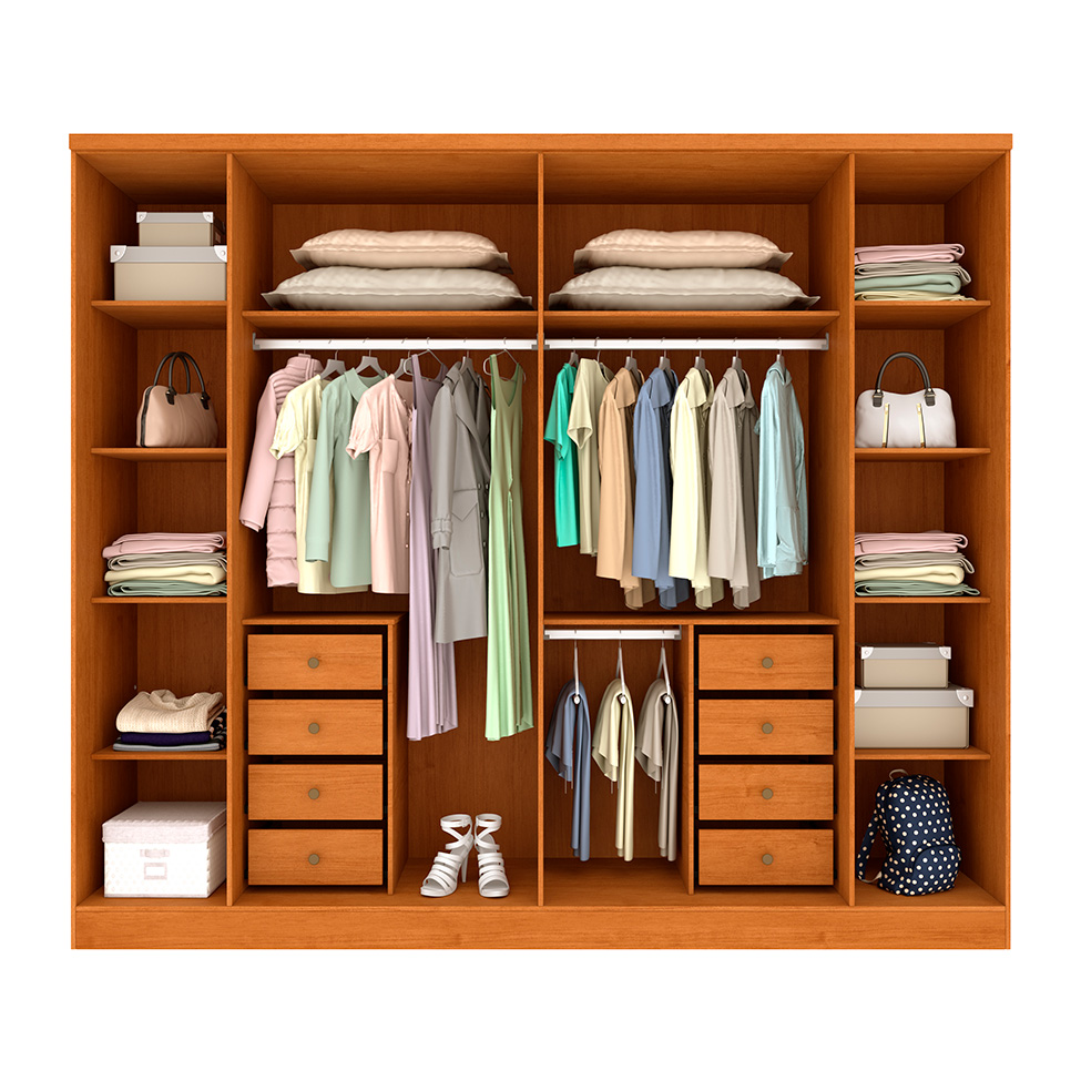 Guarda-Roupa Casal Sevila com Pés 6 Portas 8 Gavetas Cinamomo e Off White