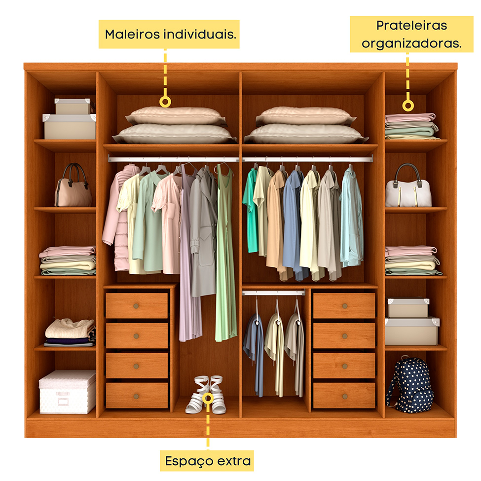 Guarda-Roupa Casal Sevila com Pés 6 Portas 8 Gavetas Cinamomo e Off White