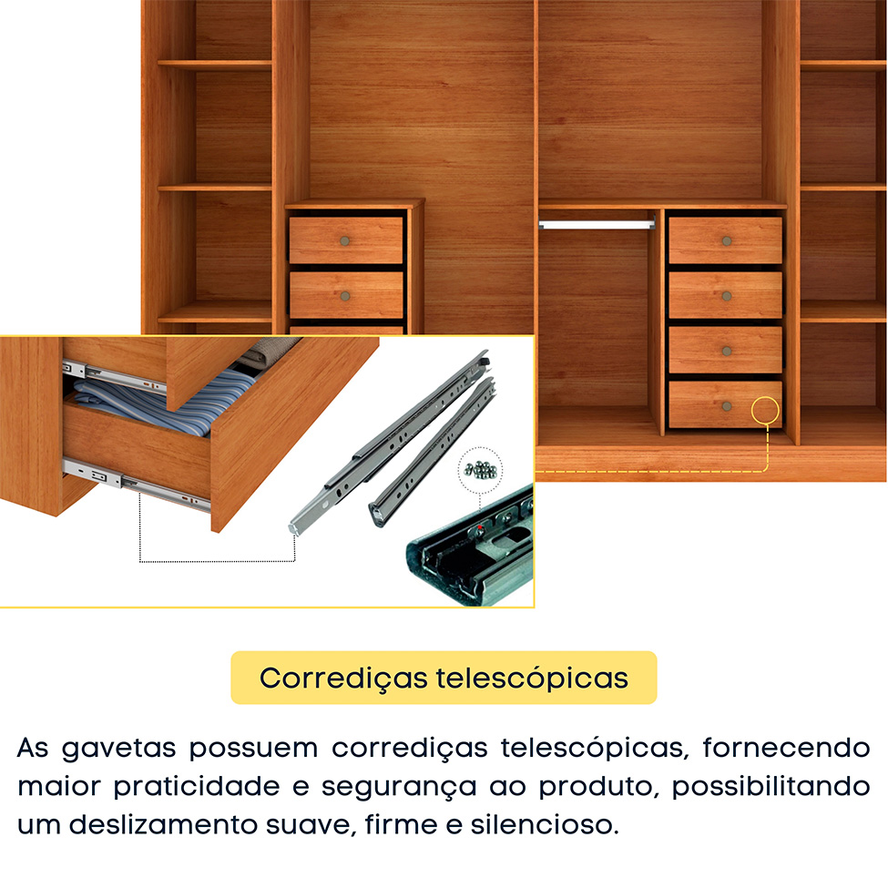 Guarda-Roupa Casal Sevila com Pés 6 Portas 8 Gavetas Cinamomo e Off White