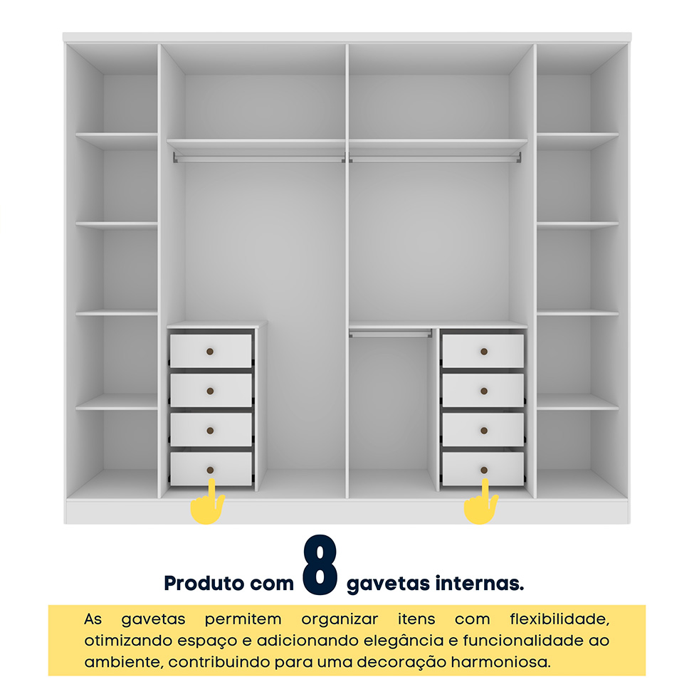 Guarda-Roupa Casal Sevila com Pés 6 Portas 8 Gavetas Neve