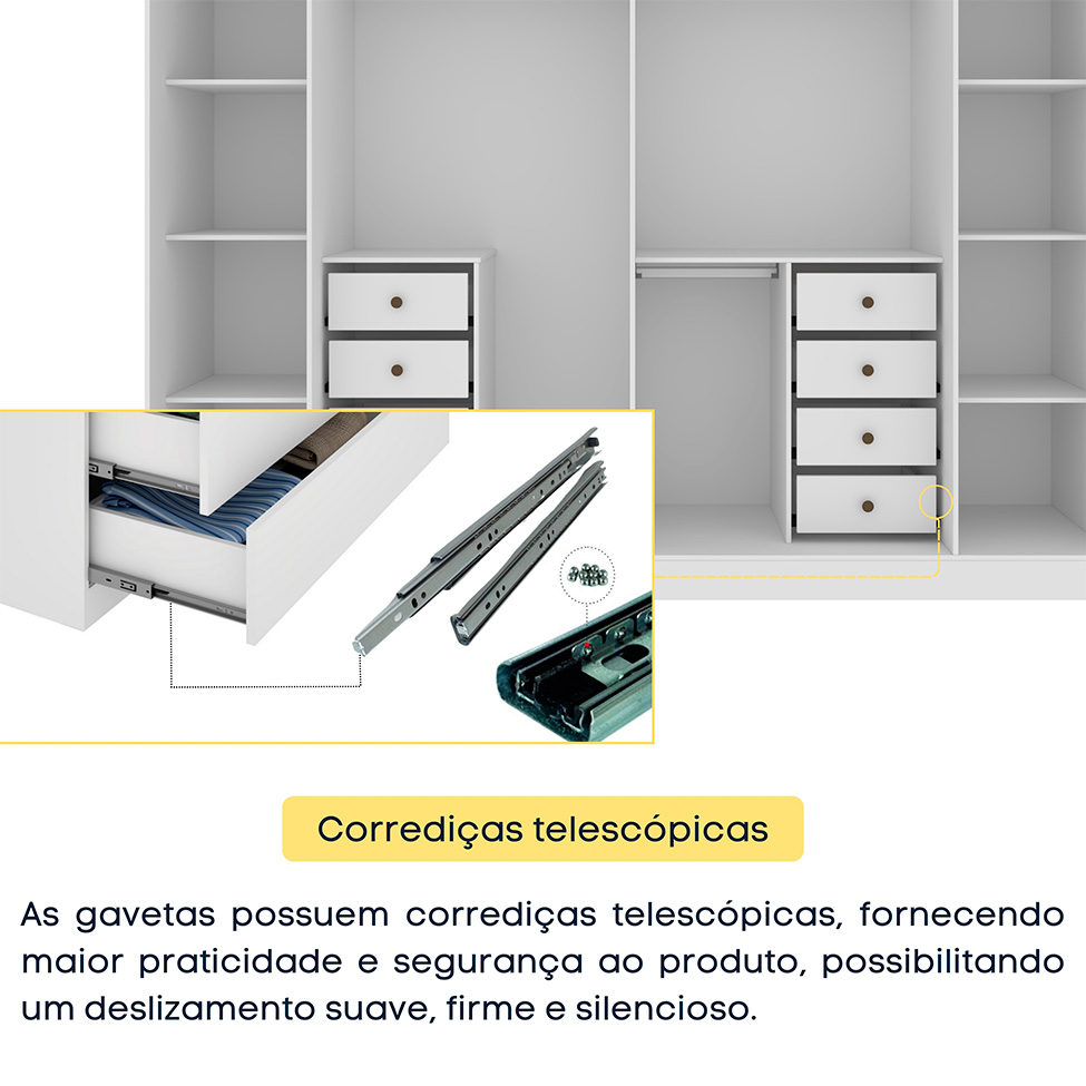 Guarda-Roupa Casal Sevila com Pés 6 Portas 8 Gavetas Neve