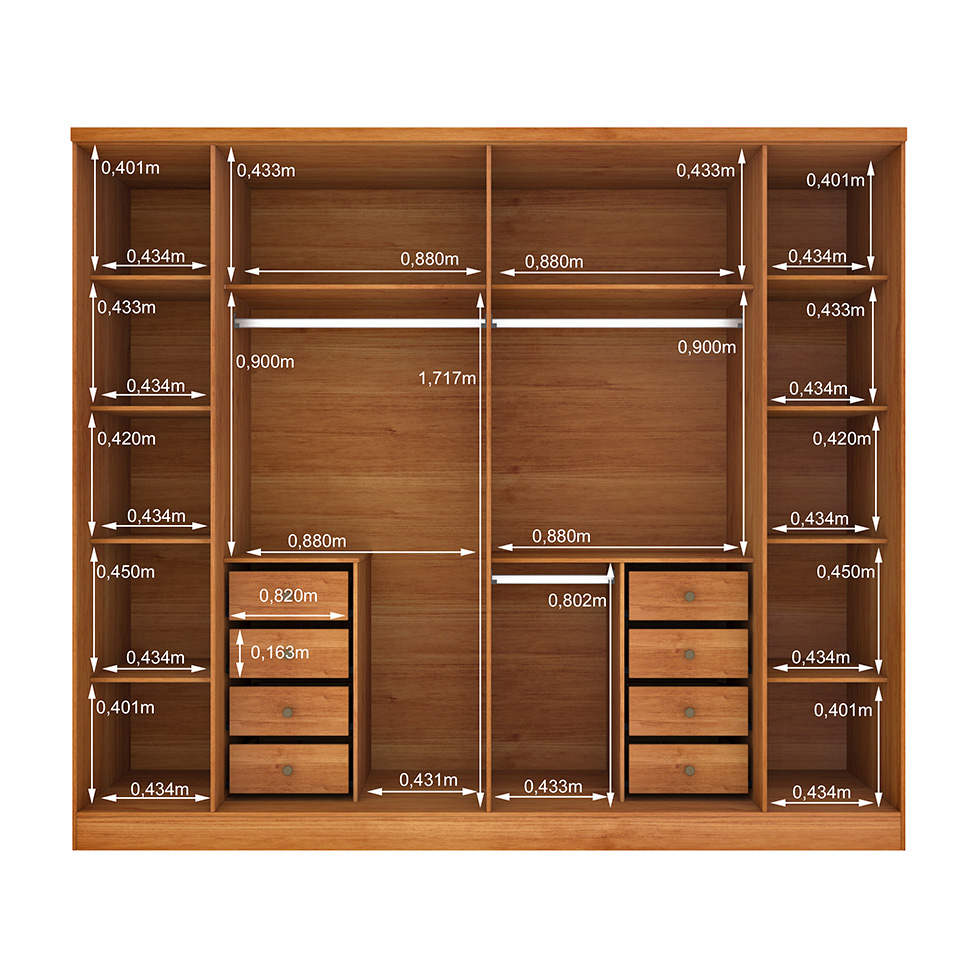 Guarda-Roupa Casal Sevila sem Pés 6 Portas 8 Gavetas Cinamomo